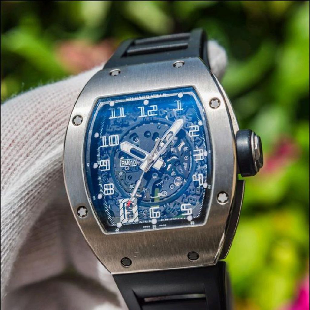 RM TANGAN PRIA JAM TANGAN RM010 TITANIUM SWISS MATIC 45MM STRAP RUBBER BLACK MEWAH