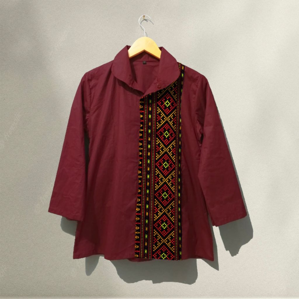 Angela Batik Batak | Blouse Batik Batak Wanita | Kemeja Batik Etnik Wanita Motif Ulos Sadum SD1
