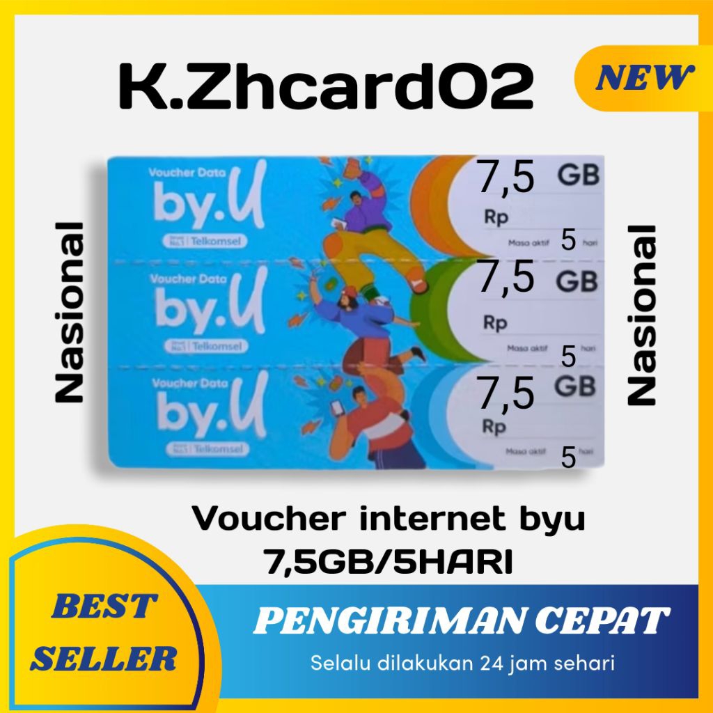 Voucher kuota internet Telkomsel Byu 6GB/7HARI 7,5GB/5HARI 8GB/7HARI Regional nasional