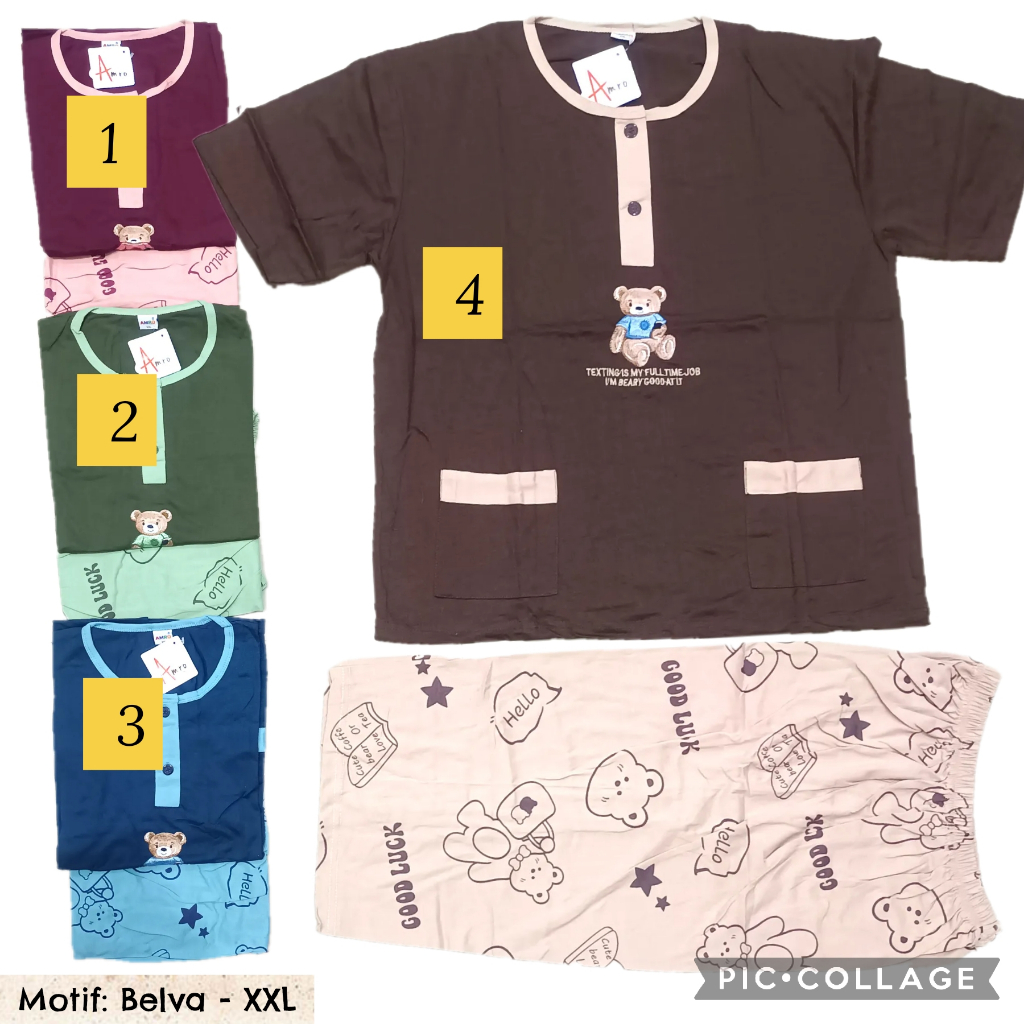 Babydoll Celana 3/4 pendek jumbo XXL wanita dewasa amro label putih piyama pajama bumil busui bebido