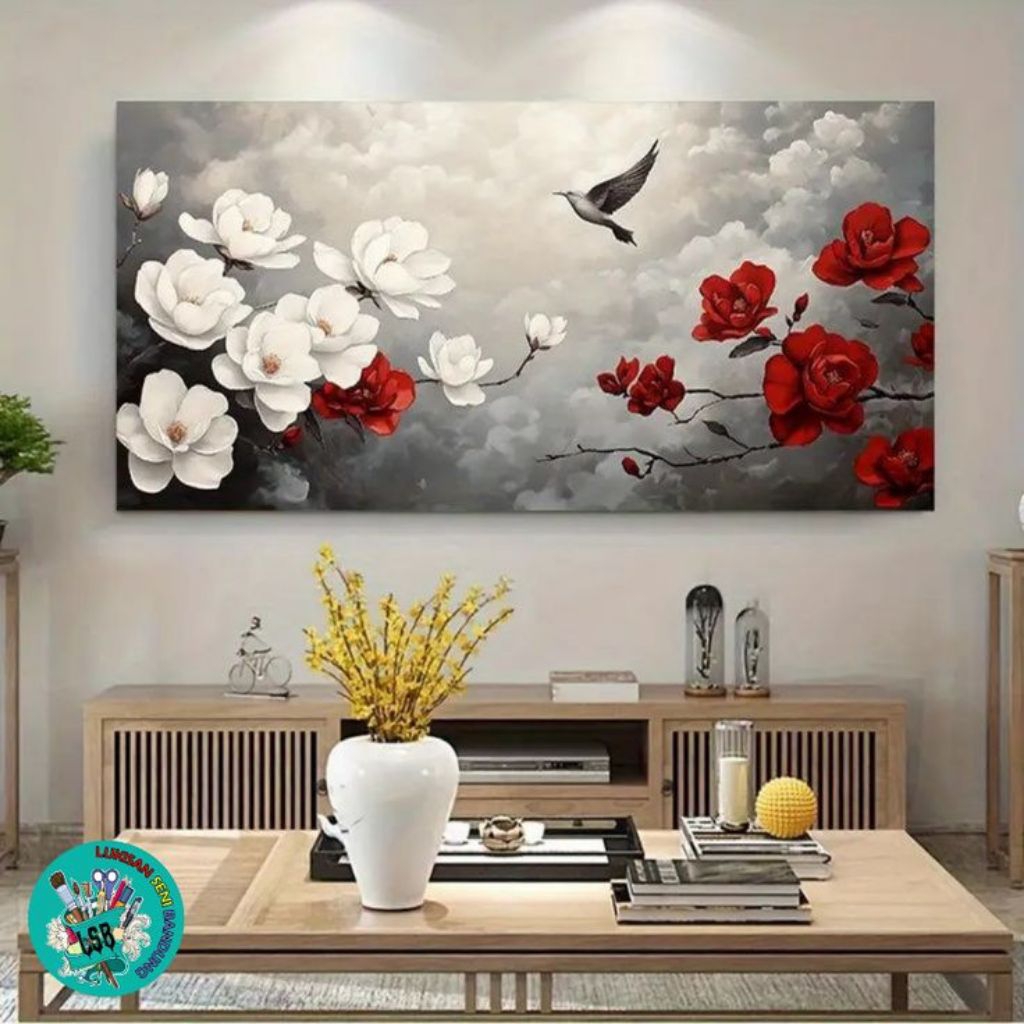 Lukisan dinding minimalis modern bunga untuk hiasan dinding rumah