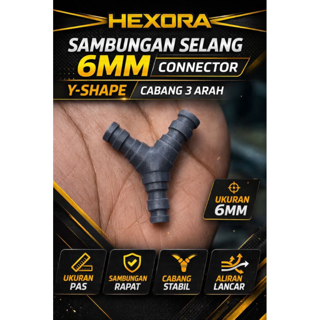 HEXORA Sambungan Selang Y 6mm Connector Cabang 3 Arah Presisi