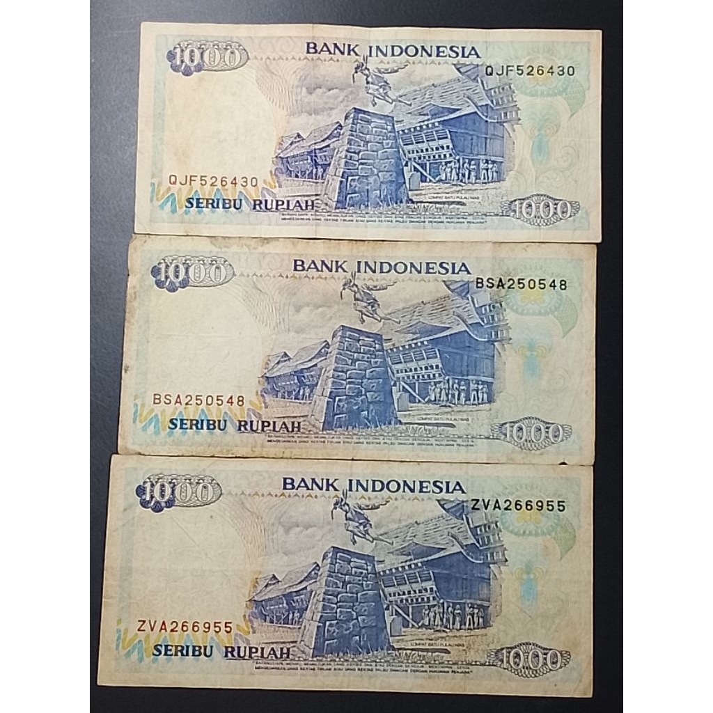 uang kuno indonesia 1k lompat batu 3 lembar p3039