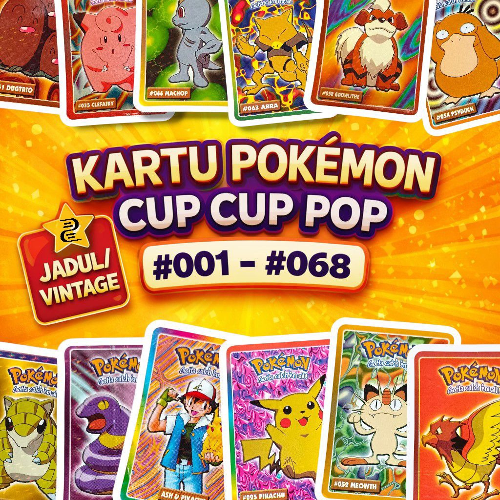 [PART 1] Kartu Stiker Pokemon Cup Cup Pop Gen 1 001-068 - Tazos, Pokemon Card, Kolektor Mainan Jadul