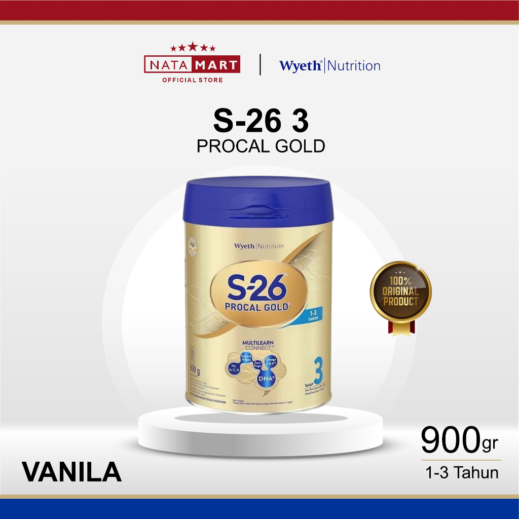 SUSU FORMULA PERTUMBUHAN ANAK S26 PROCAL GOLD 3 BALITA USIA 1-3 TAHUN RASA VANILA 900G / S-26 PROCAL