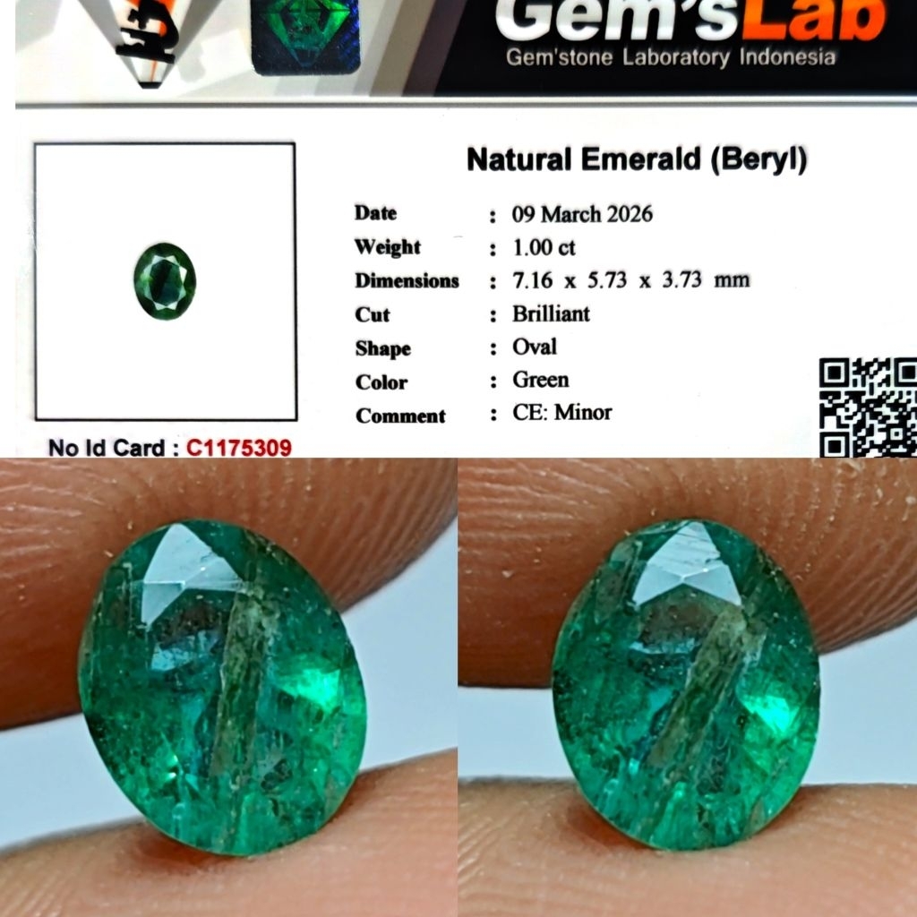 Natural Zamrud Emerald Minor 1ct GLI Material Crystall Warna Ijo Botol Good Luster Siang Malam Body 