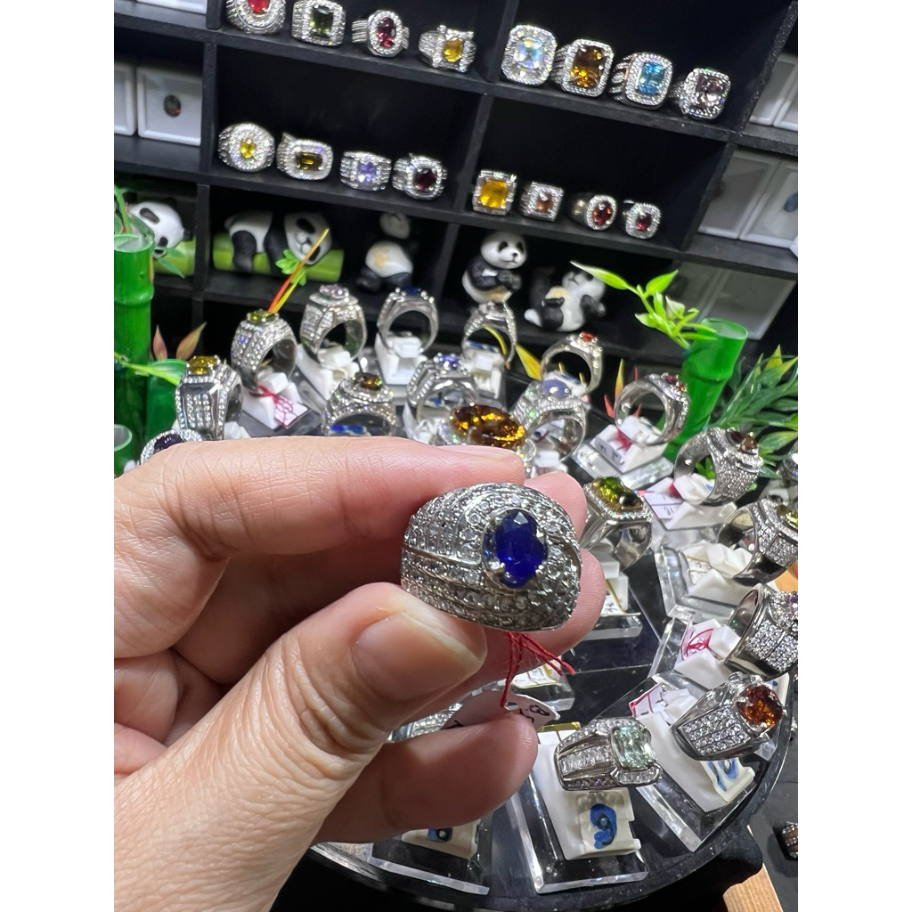 natural batu permata blue safir cincin perak pria