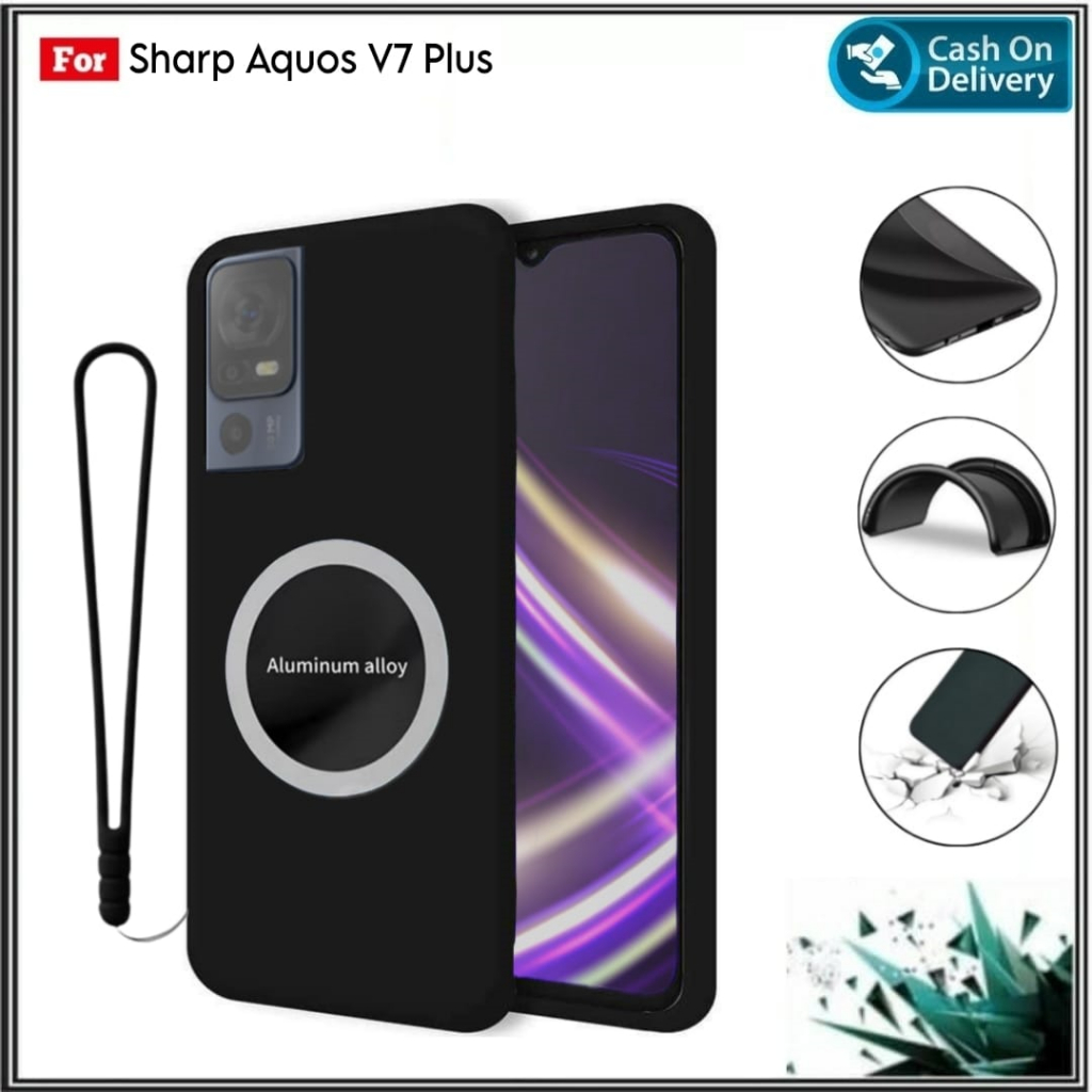 Soft Case Sharp Aquos V7 PLUS Soft Case Black Matte Premium & Magnetic Ring Cover Mondi-Store