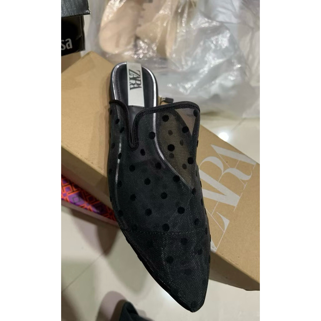 ZARA mules jaring polkadot sandals shoes slip on