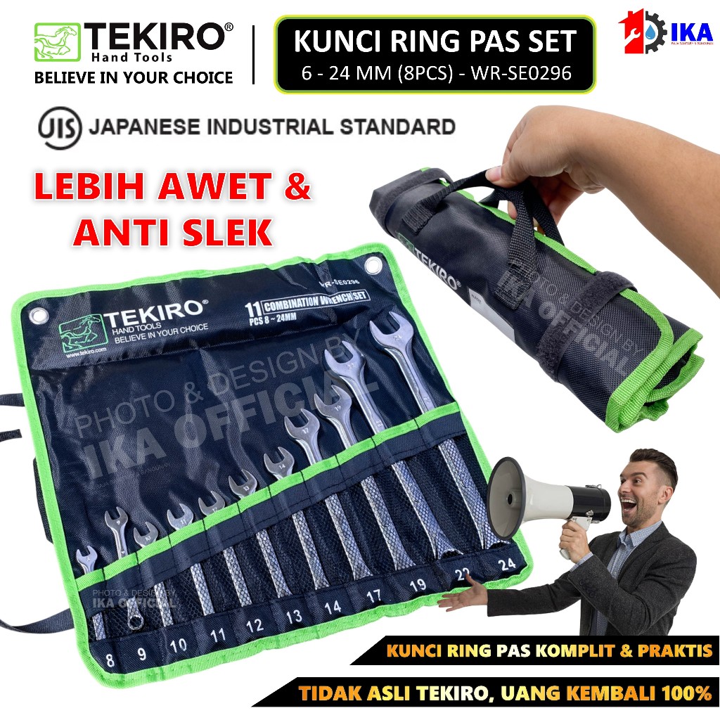 KUNCI RING PAS SET 11 PCS 8-24 MM TEKIRO COMBINATION WRENCH WR-SE0296 / KUNCI RING PAS TEKIRO / Kunc