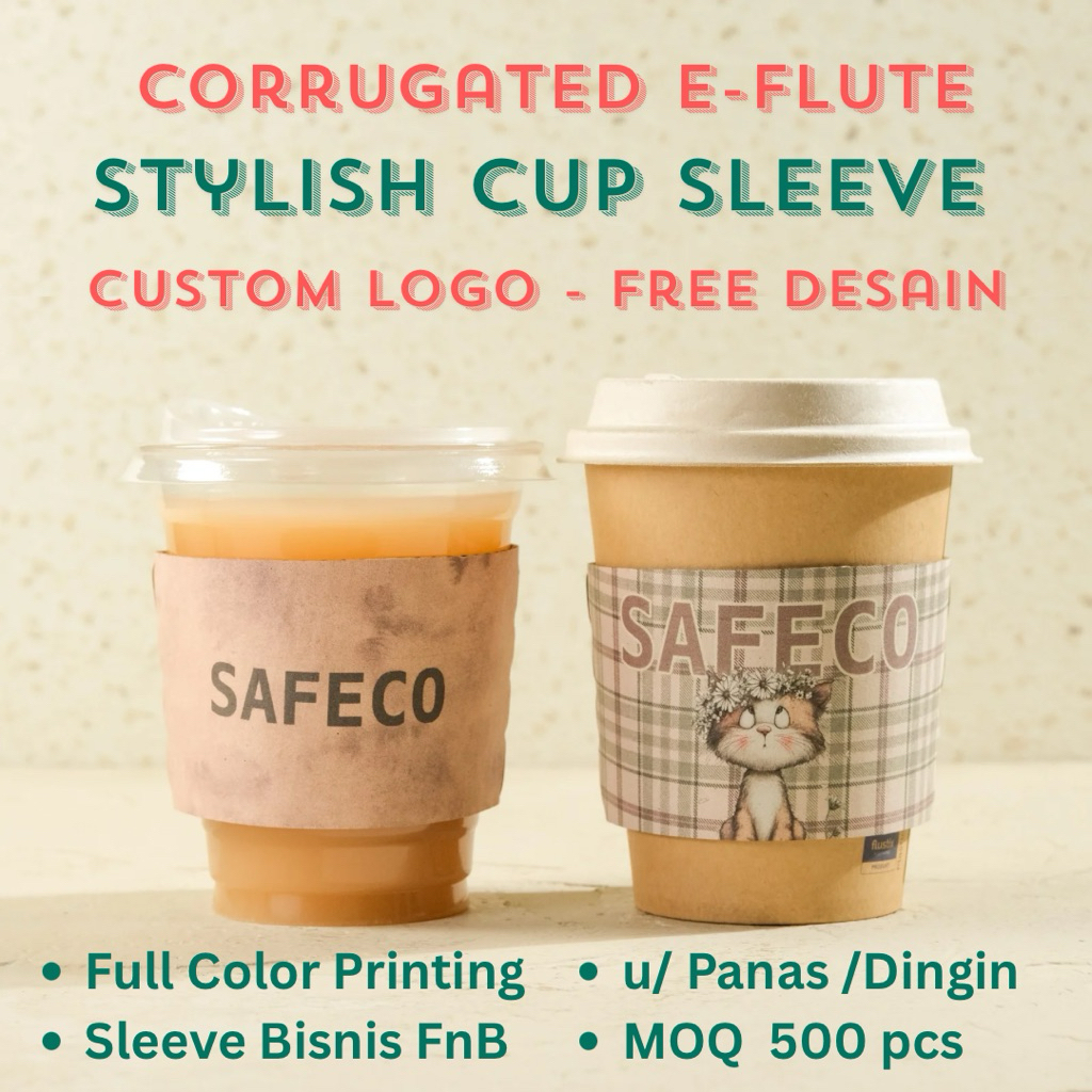 Safeco Custom Logo Paper Cup Sleeve Paper Cup Cover Holder Kertas Penahan Anti Panas Gelas Hot Cold 