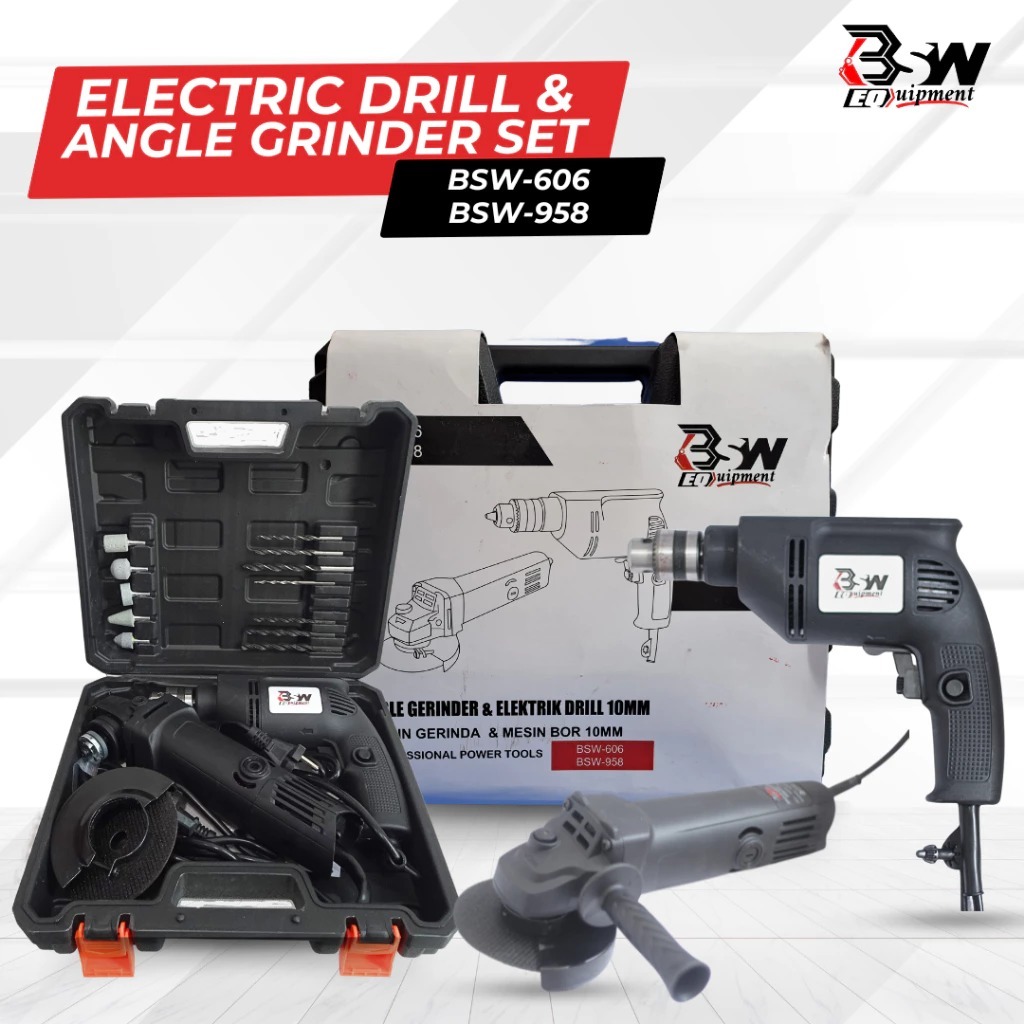 BSW Mesin Gerinda Tangan 4 inch dan Mesin Bor Listrik 10mm Set Koper Gerinda dan Bor BSW-36