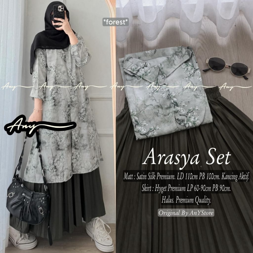 ARASYA ELIZA SILKY SET SERIES ORIGINAL BY ANY STORE oneset setrok setelan atasan long tunik midi sil