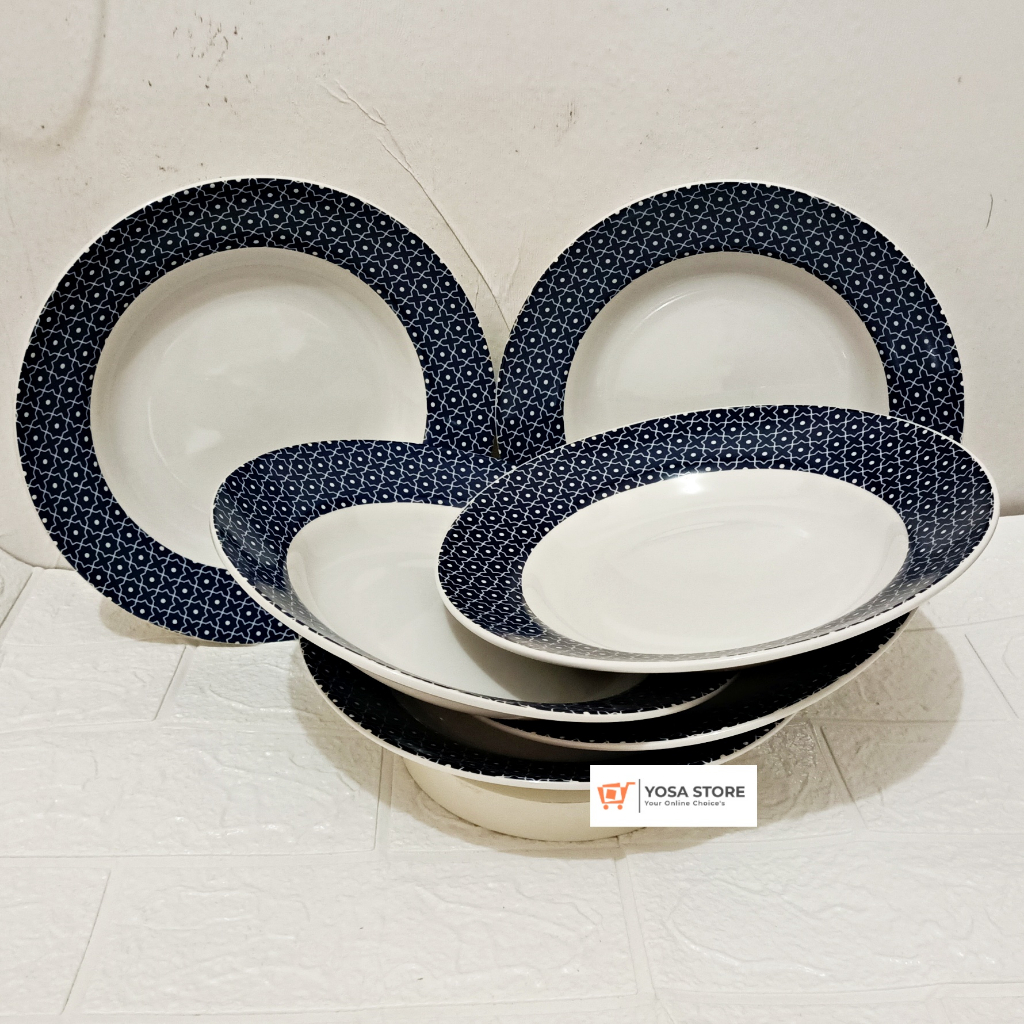 Piring Saji Keramik Porcelain 20cm Motif Dark Blue Star Kedaung Home - 6 Pc