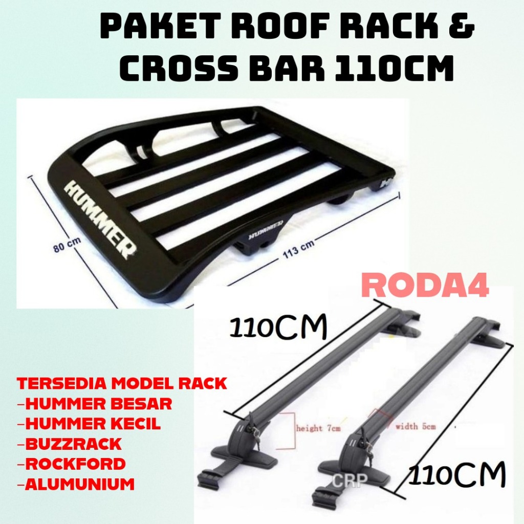 Paket Roof Rack Cross Bar 110 Jepit Body Mobil Evalia Granmax Luxio Apv