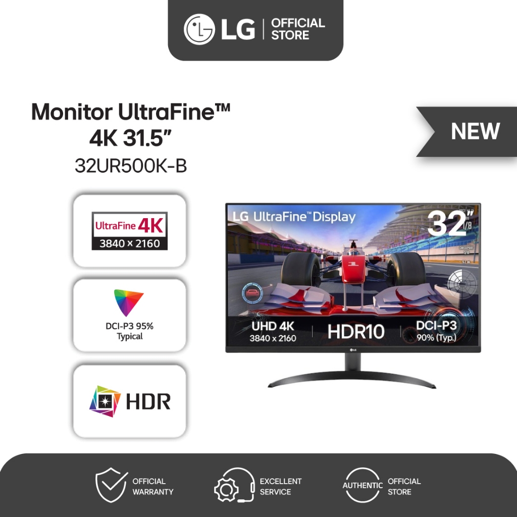 LG Monitor 31.5 inch UltraFine 4K HDR DCI P3 HDR10 Dynamic Action Sync Stereo Speaker 32UR500K-B