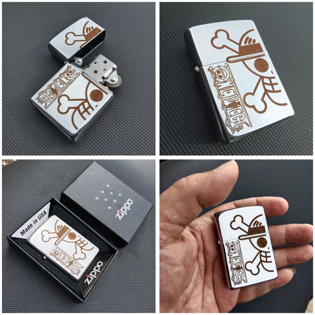 Korek Zippo bunyi denting dua kali warna silver motif Onepice