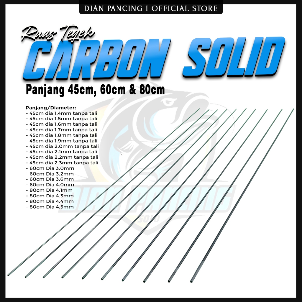 Ujung Joran Pancing / Ujung Tegek / Cardet Bahan Carbon Solid Panjang 45cm, 60cm dan 80cm Spec Kaku