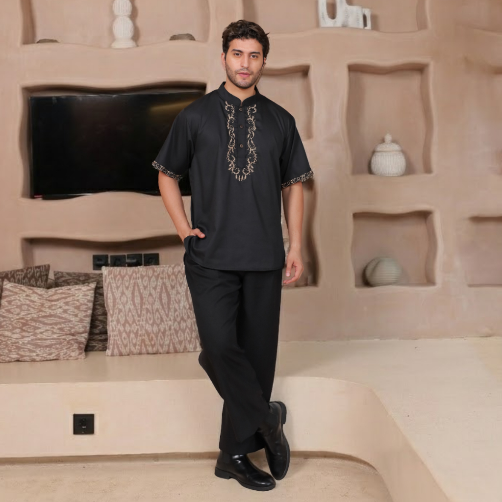 Baju Koko Pria Dewasa Lengan Panjang Toyobo Putih Hitam Koko Muslim Snobby