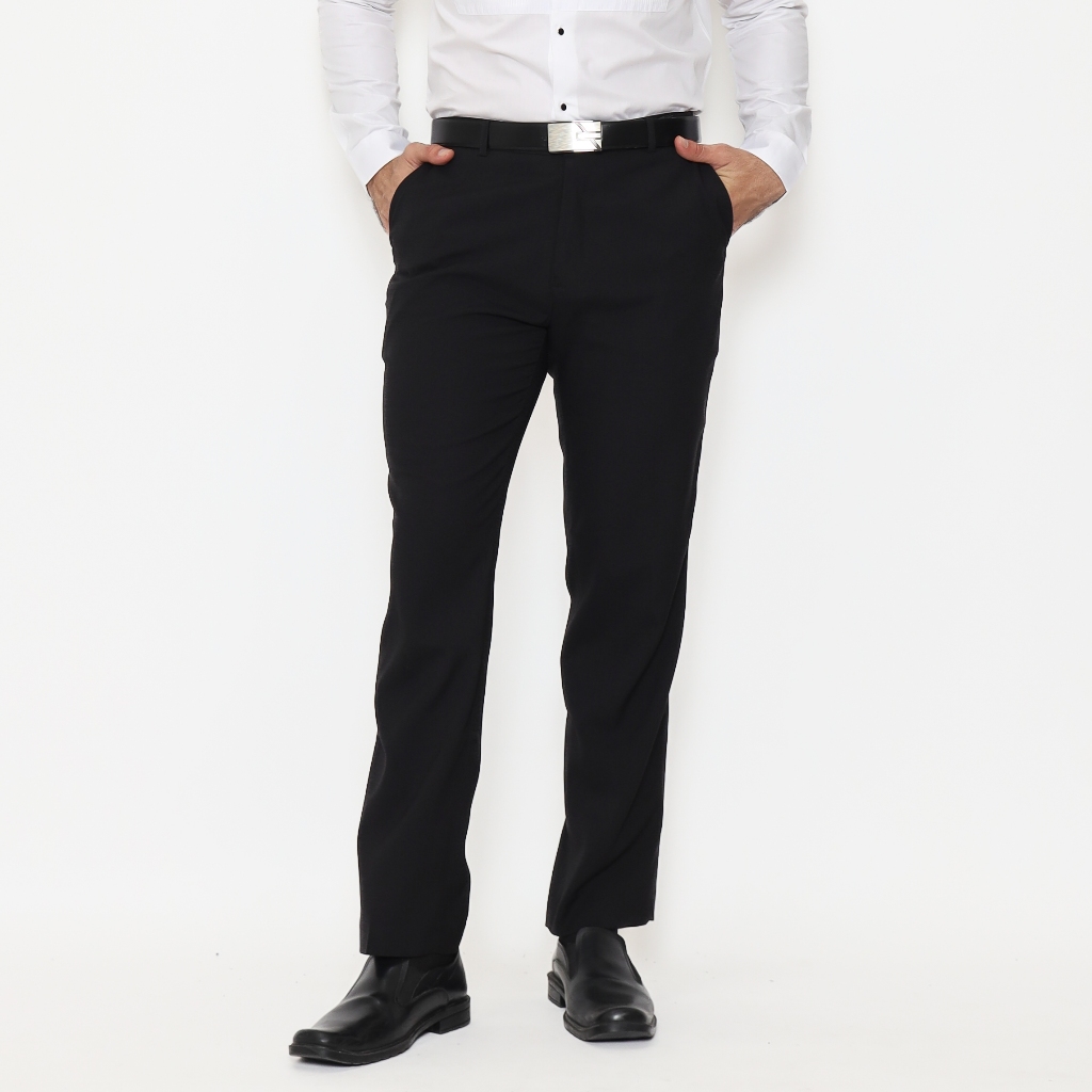 SCHOELLER SHQCFRGRQC201QPLSQNM Celana Formal Pria Hitam Regular Fit Polyester Stretch