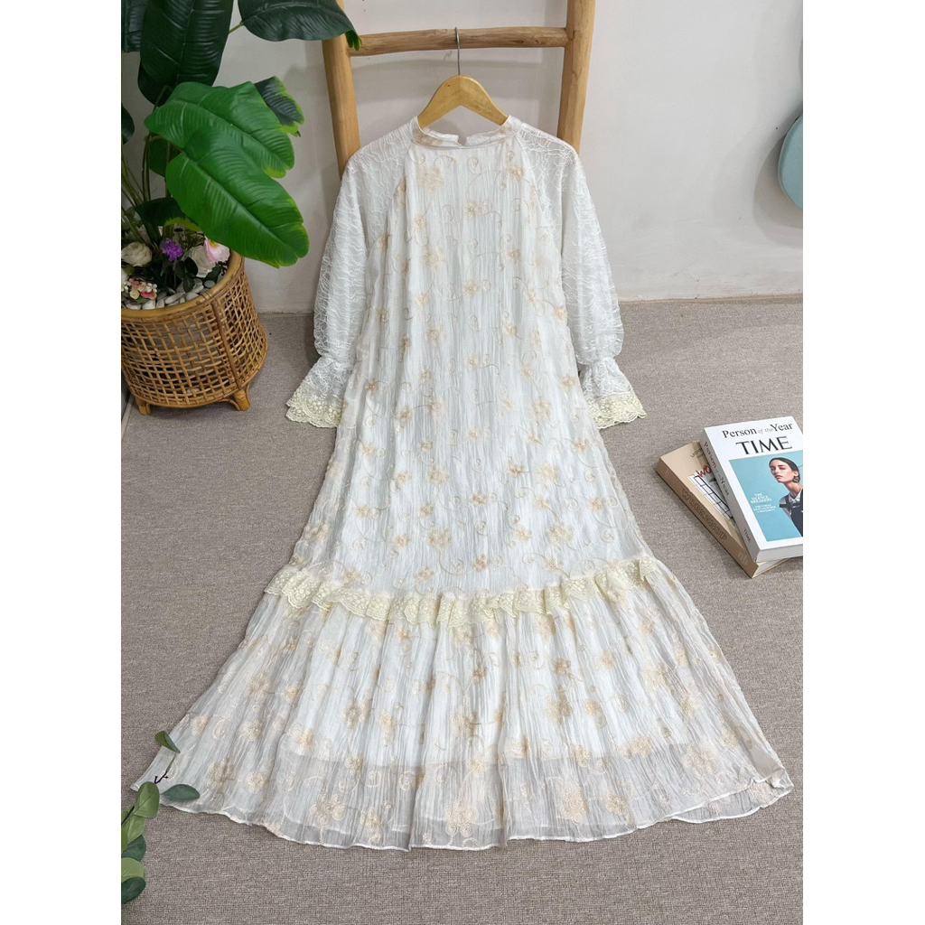 DRESS BORDIR TILLE PUTIH 2871 GAMIS PUTIH BAJU LEBARAN