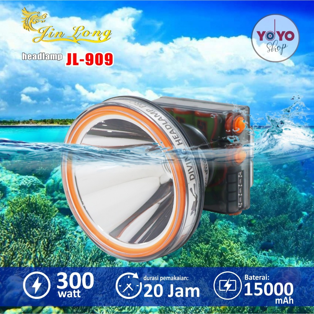SENTER KEPALA SELAM WATERFOOP TAHAN AIR BATERAI TAHAN LAMA JINLONG JL-909 300WATT