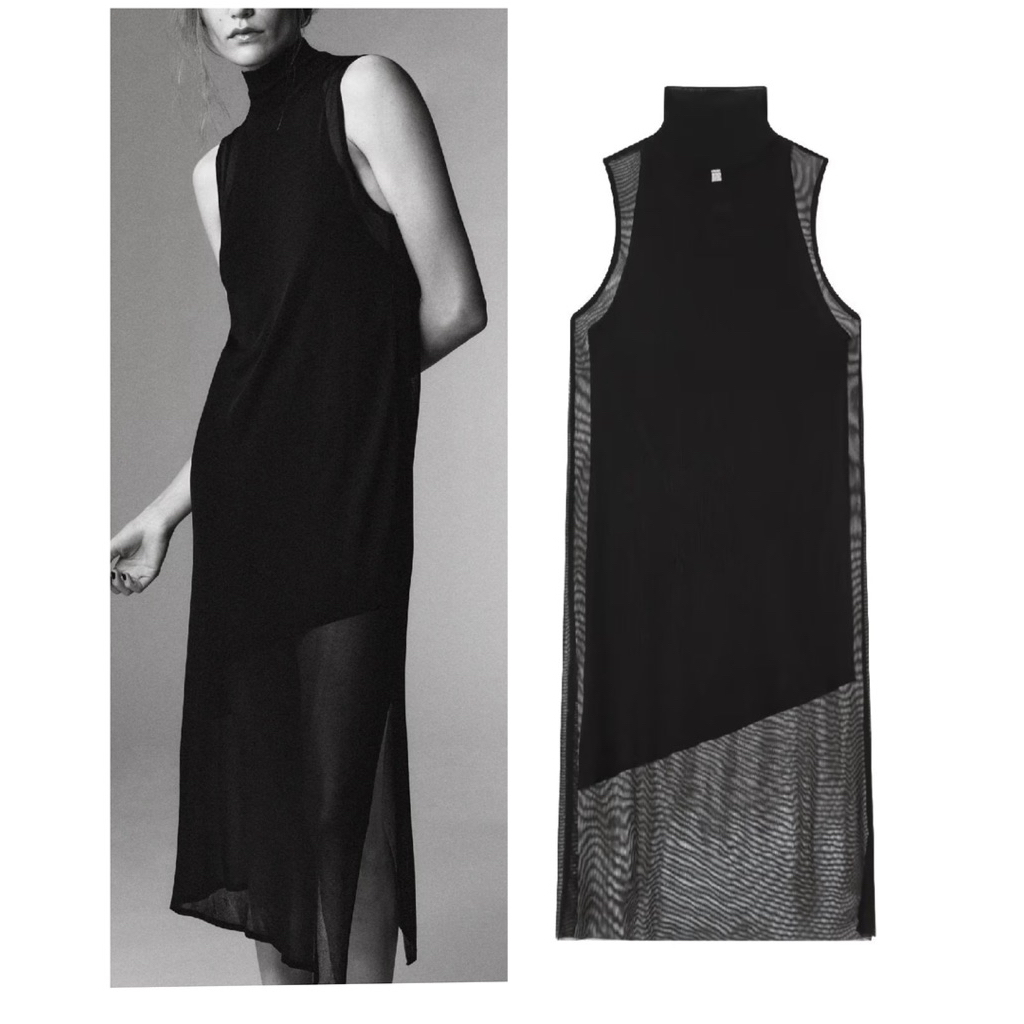 Black Sleeveless Double Layer High Neck Organza Dress