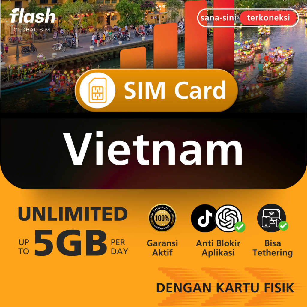 Flash SIM Card Vietnam Unlimited Data (Kartu Perdana Vietnam, Simcard Hanoi, Simcard Ho Chi Minh, Si