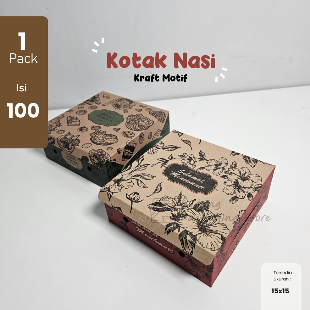 100 box / Dus Snack /Box Kue 15x15 / Kraft Motif