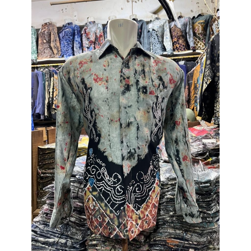 BAJU KEMEJA PRIA MOTIF SASIRANGAN PRINTING KHAS BANJAR LENGAN PANJANG, PREMIUM