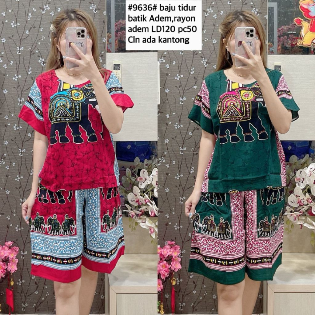 SETELAN batik rayon gajah baju tidur wanita set celana pendek baju pendek pajamas import