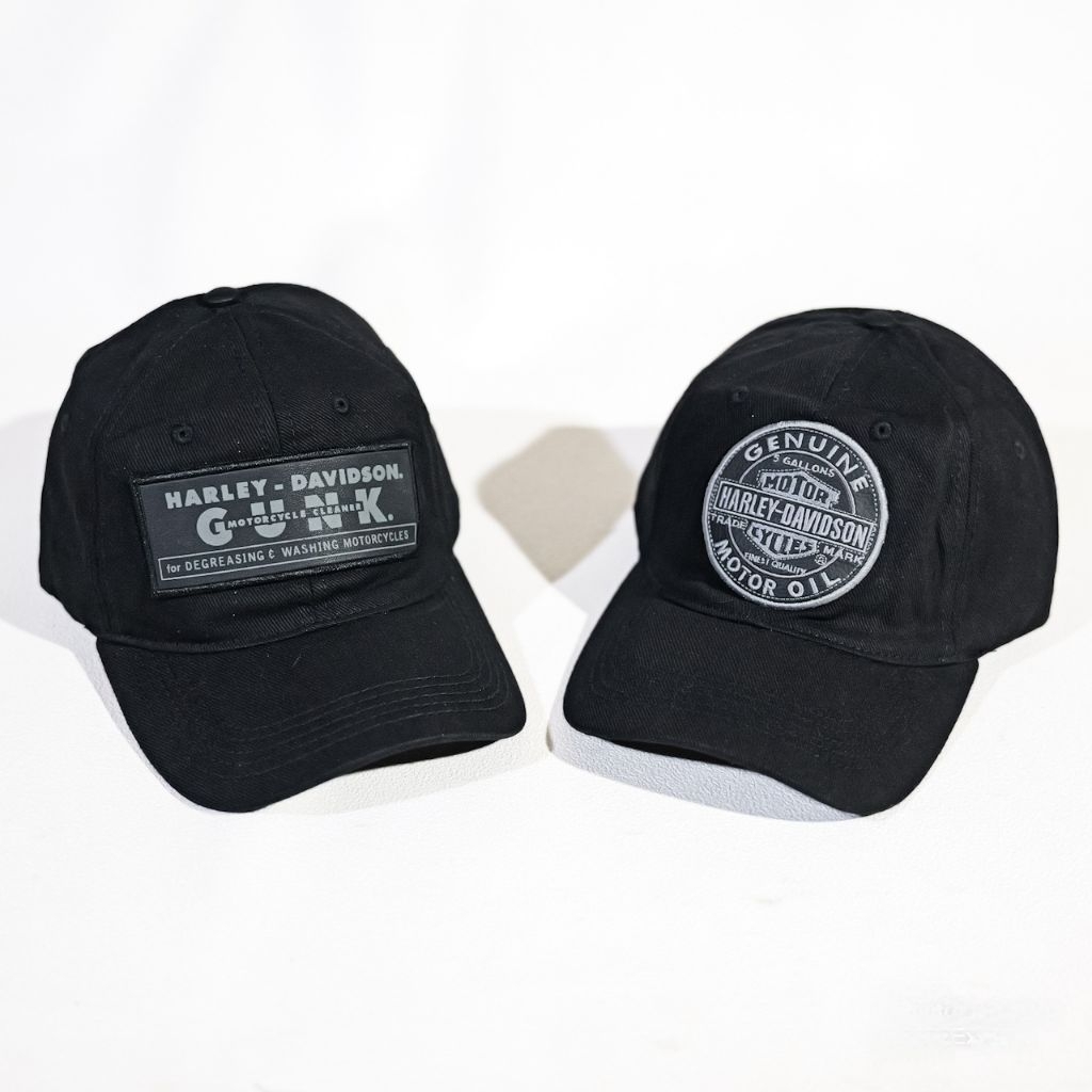 HD Topi Baseball Vintage Motorcycle Patch Hitam | Topi Pria Casual Streetwear Adjustable