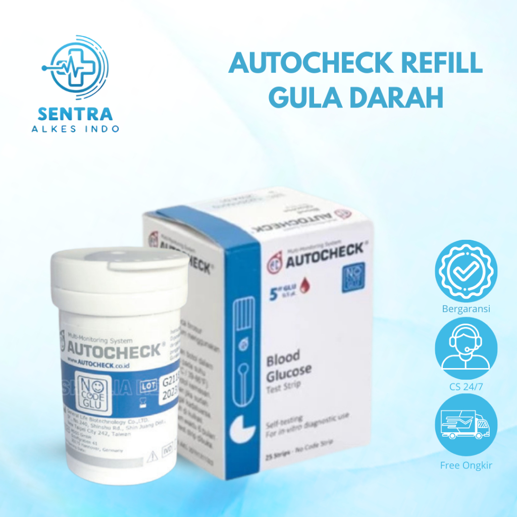 Refill Strip Gula Darah Autocheck / Alat Cek gula Darah / Stik Gula Darah Isi 25 Pcs / Autocheck Str