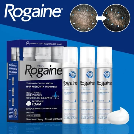 Men's Rogaine 5% Minoxidil Topical Aerosol Hair Regrowth Treatment Foam / Rogaine Foam