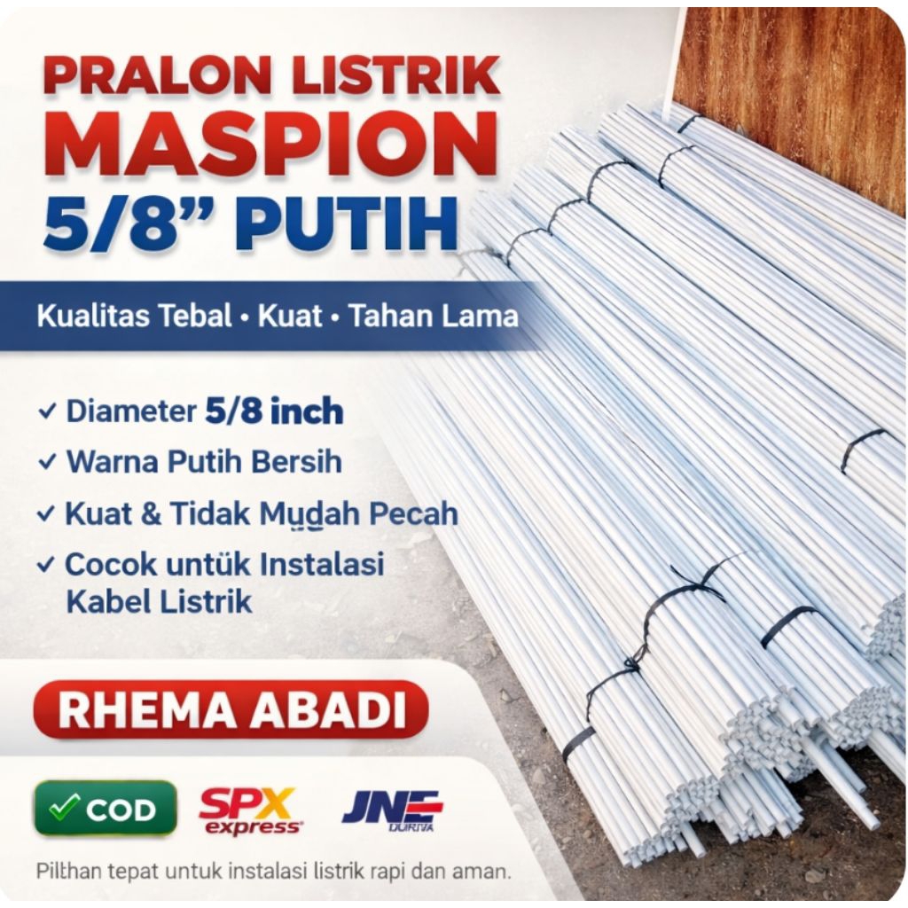 PRALON Listrik PUTIH Maspion 5/8" Inch 4 Meter  | Pralon PVC Instalasi Kabel Rumah | Grosir Proyek T