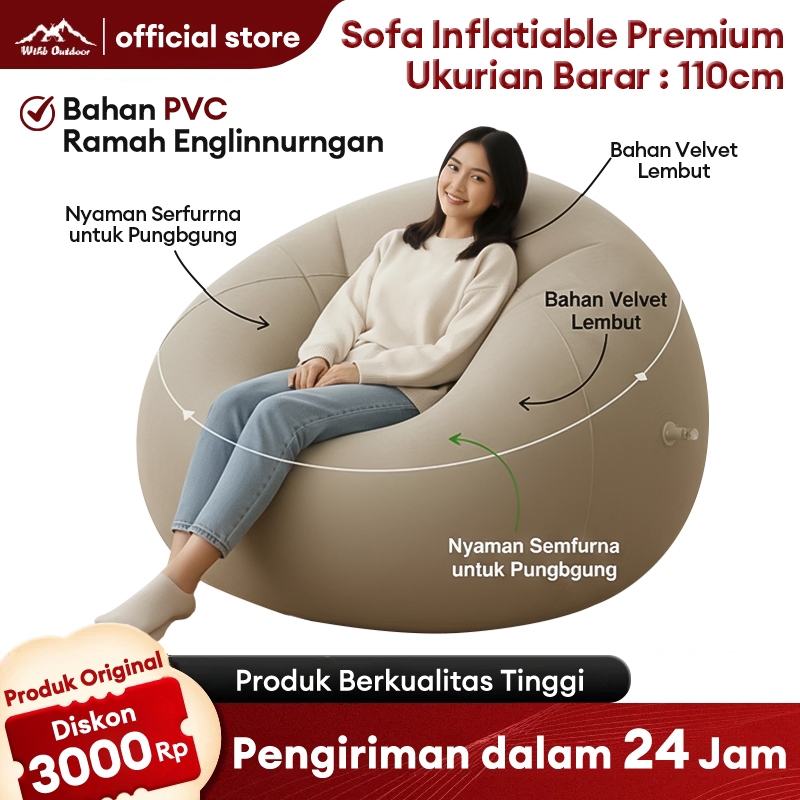 WTHB Outdoor  Sidanda Sofa Angin Dewasa | Waterproof Portabel Penyimpanan Mudah Sandaran Kaki Indoor