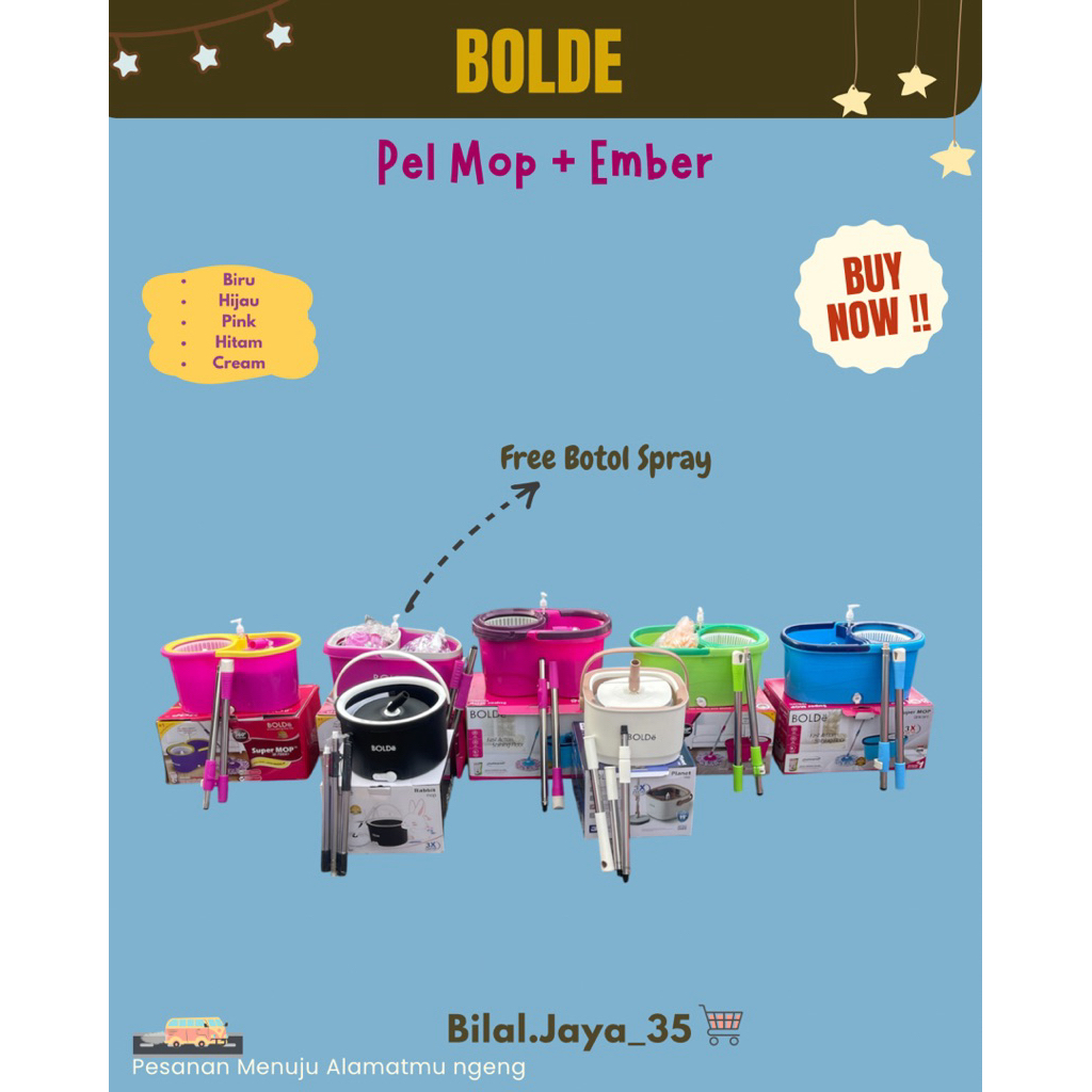 BOLDE - Pel Mop Bolde Spin Putar / Pel Lantai Ember / Pel Mop Lantai / Pel Bulat Pel Putar Gagang Cl