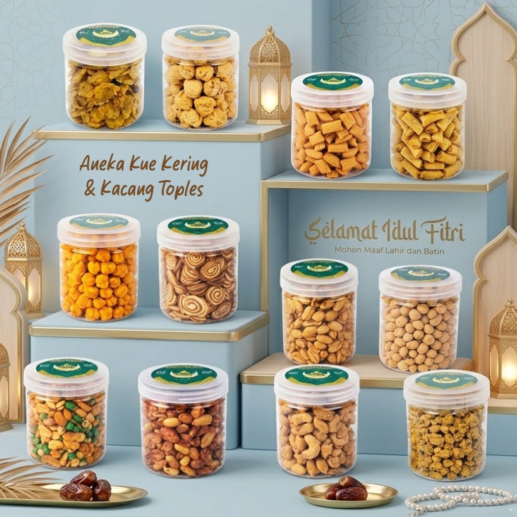 PREMIUM Aneka Kacang & Kue Kering Lebaran Toples Kacang Mede Tepung Telur Atom Bali Bawang Jaipong T