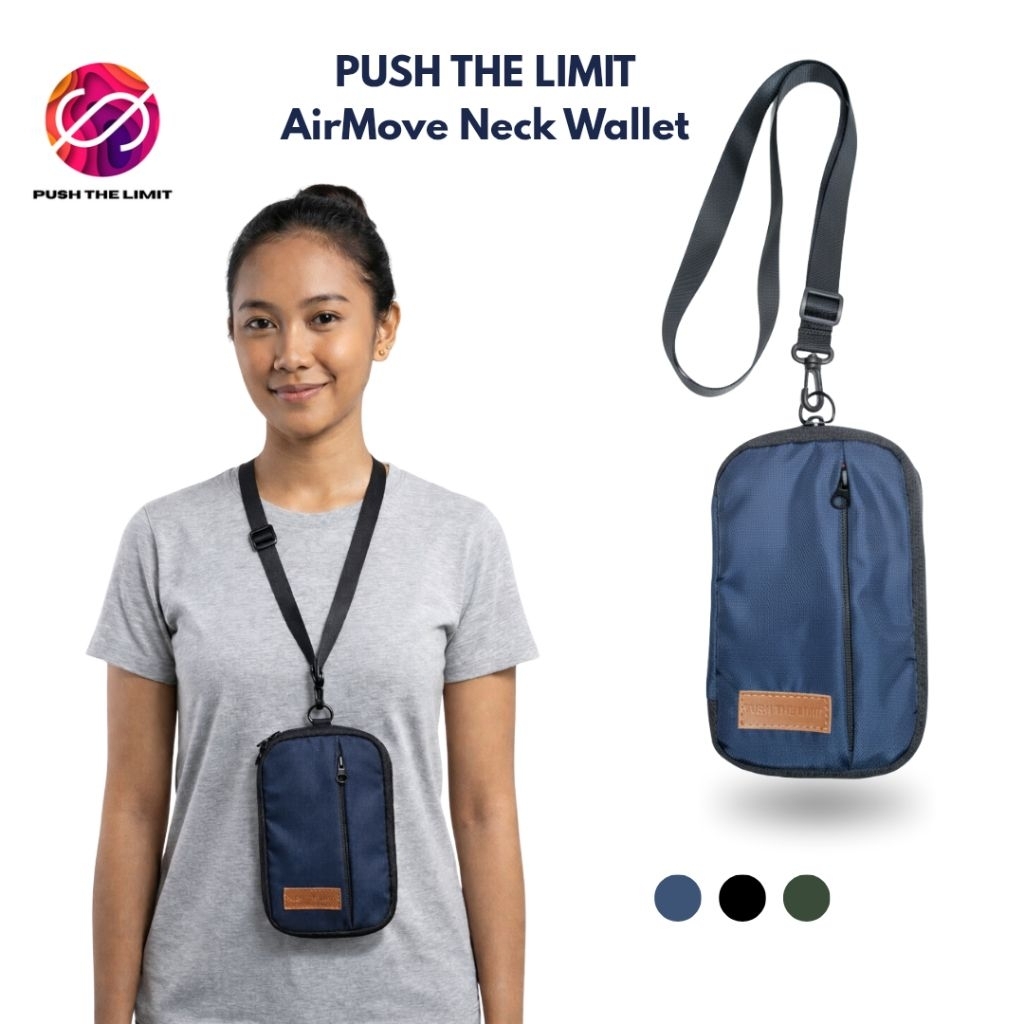 PUSH THE LIMIT Airmove Dompet Gantung Leher Neck Wallet Pria Wanita Muat HP dan Passport Travel Umro
