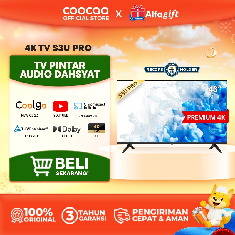 COOCAA 43 inch S3U PRO - Smart TV - Digital TV - 4K - UHD - Dolby Audio - Youtube - Mirroring - Boun