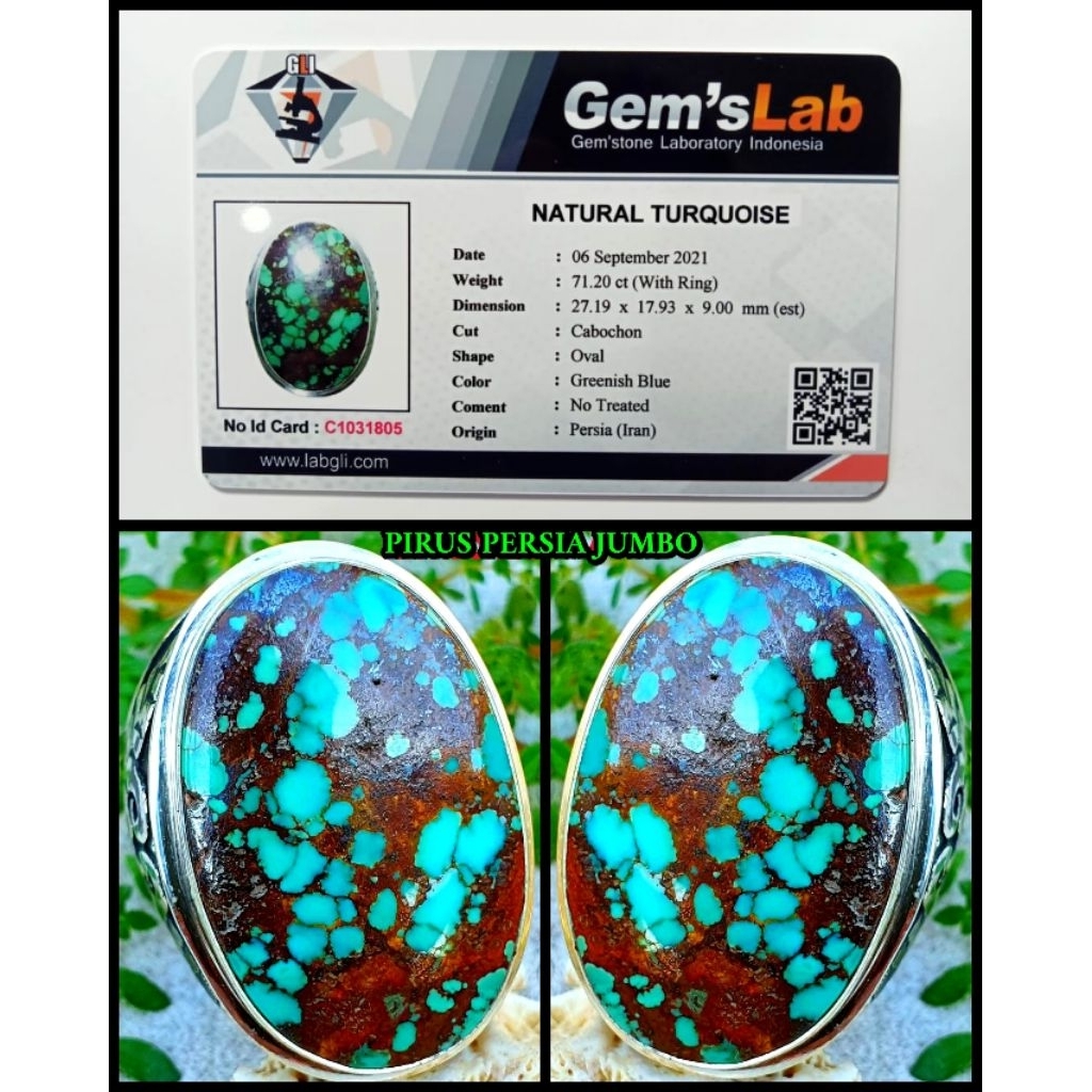 batu pirus jumbo persia super kuno sakrall + ring perak