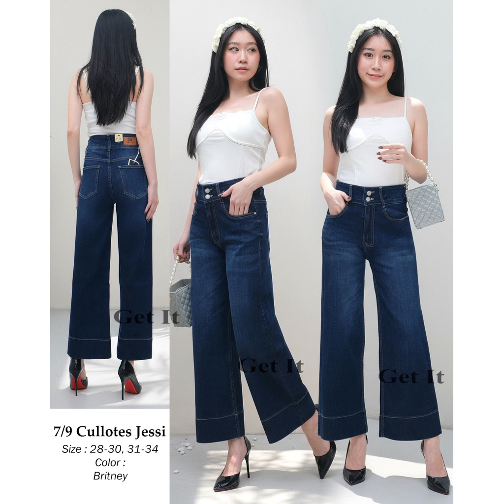 Celana Kulot Jessie 7/9 Kancing 2 Bahan Jeans Stretch Get It Jeans Premium Quality