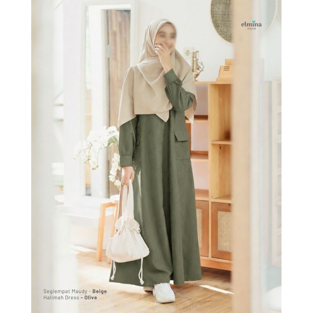 ELMINA HALIMAH DRESS GAMIS POLOS REMAJA DEWASA KEKINIAN SIMPLE ELEGAN BUSUI SYARI ADEM KAIN CORDUROY