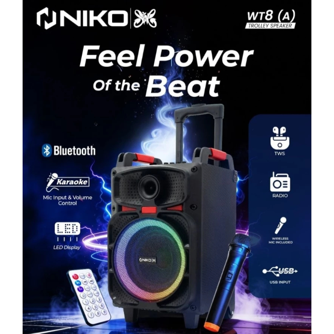 NIKO SPEAKER PORTABLE BLUETOOTH TROLI 8 INCH WT8 (A)