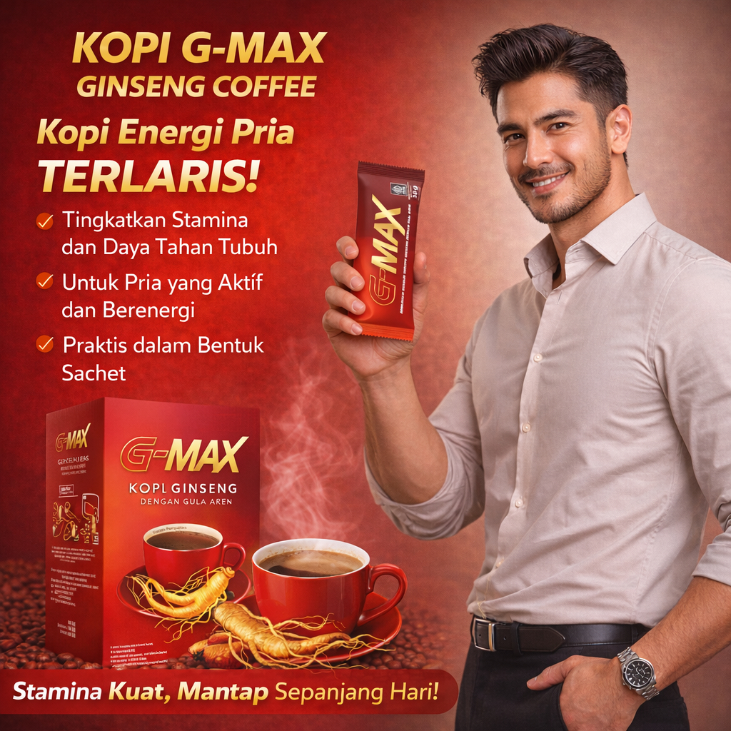 Kopi G-Max Ginseng Original | Kopi Ginseng Pria Energi & Stamina | Kopi Sachet Rasa Nikmat | BPOM