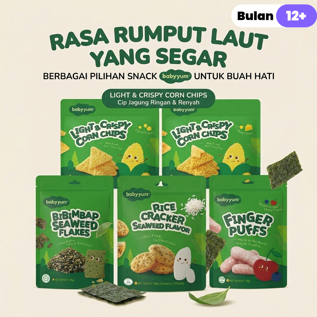 Paket Lengkap MPASI 12 Bulan : Nori Tabur Rasa Korea + Corn Flakes (Original/Keju) + Kerupuk Beras R