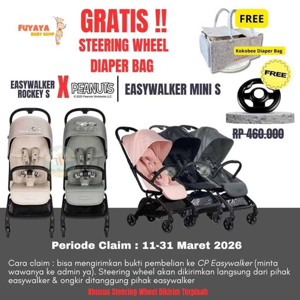 Easywalker Stroller MINI S x mmehuillet- CANDY PINK Autofold Cabin Size Stroller / Stoller Anak Easy