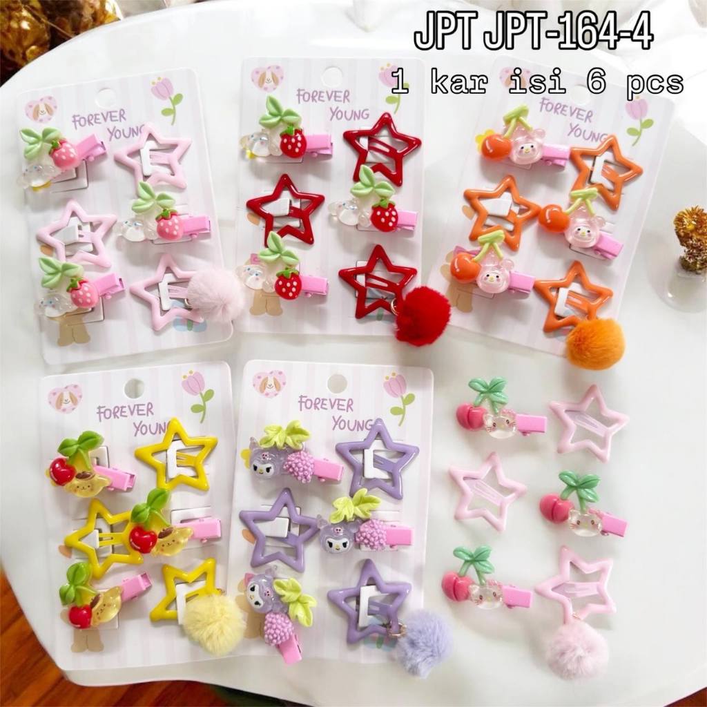 JPT JPT-164-4 - ISI 12 KARTON JEPIT ANAK 6IN1 TIK TOK BINTANG + BUAYA MOTIF SANRIO