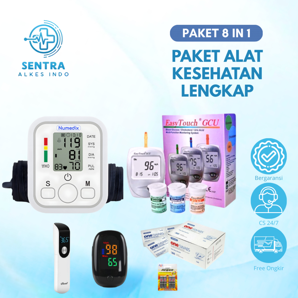 Paket Alat Kesehatan Lengkap 5 IN 1 / Tensimeter Digital Otomatis / Easy Touch Multicheck 3 in 1 / O