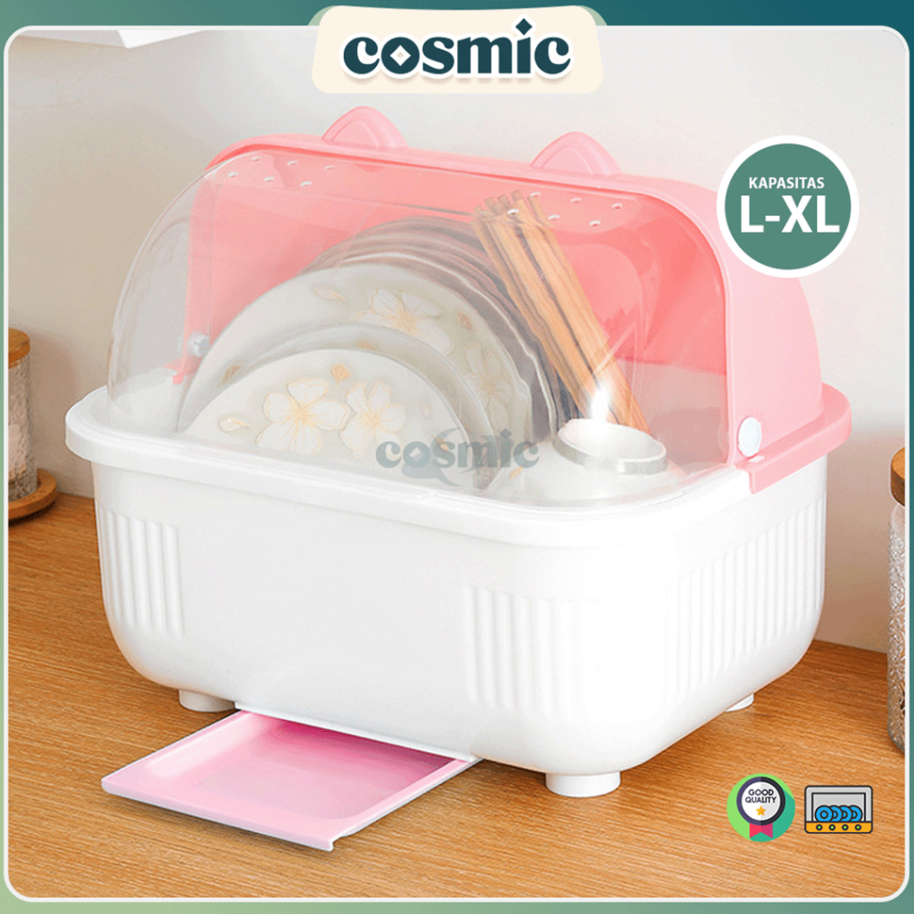 COSMIC Rak Piring Tirisan Air Anti Debu Penutup Transparan Minimalis Kapasitas Besar